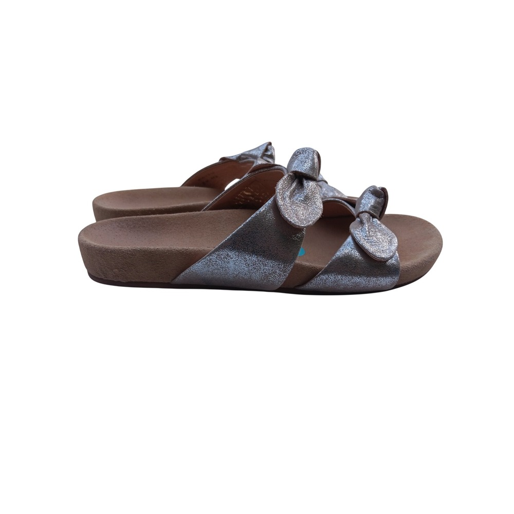 Jack Rogers Womens Metallic Silver Double Knot Bow Slide Sandals Size 6M